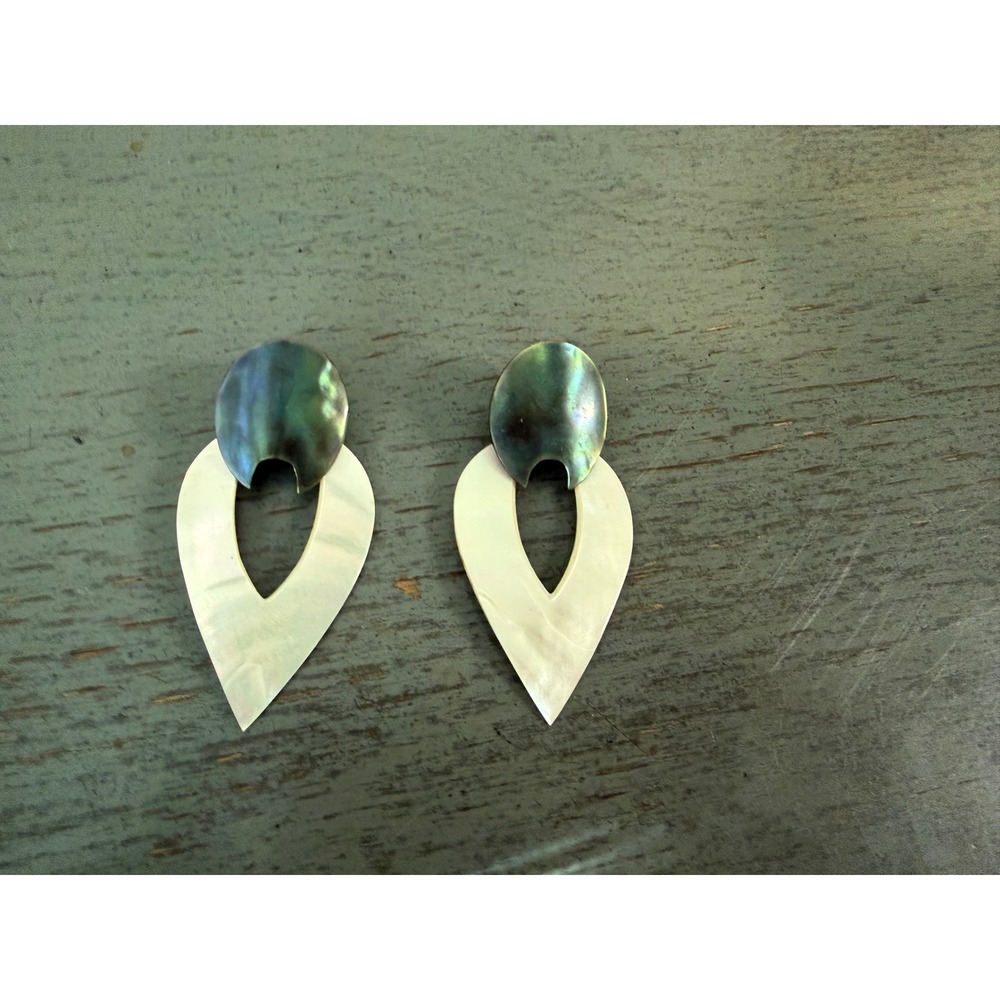 Vintage Mother of Pearl Abalone Shell Teardrop Geometric Drop Post Earrings